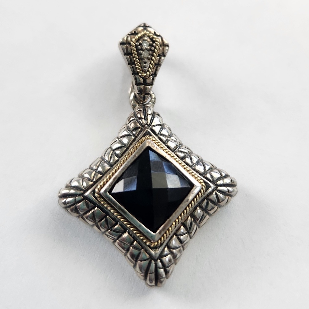 ELEGANZA Smoky Quartz, Diamond, 925 Silver, 18K gold pendant, preloved - Picture 15 of 15